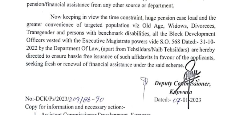 BDOs to issue affidavits of applicants under ISSS in Kupwara