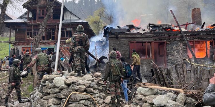 FIRE INCIDENT : FIRE DOUSED OFF AT MACHHAL WITH THE ASSISTANCE OF INDIAN ARMY