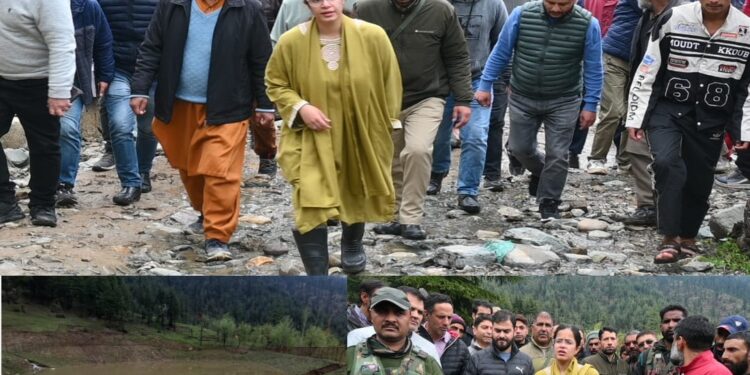 DC Kupwara visits flash flood hit far Doban Kachama village to take stock of ground situation, assess the losses
